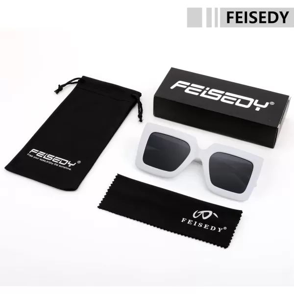 FEISEDY Oversized Square Sunglasses for Women Fashion Shades Luxury Big Sun Glasses UV400 Protection B2380White