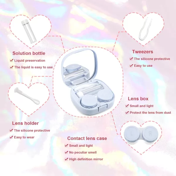 FEISEDY Portable Cute Contact Lens Case Remover Tool With Mirror Tweezers Kit for Women and Girl B0081Blue