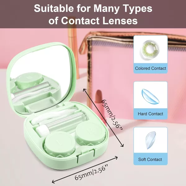 FEISEDY Portable Cute Contact Lens Case Remover Tool With Mirror Tweezers Kit for Women and Girl B0081Green