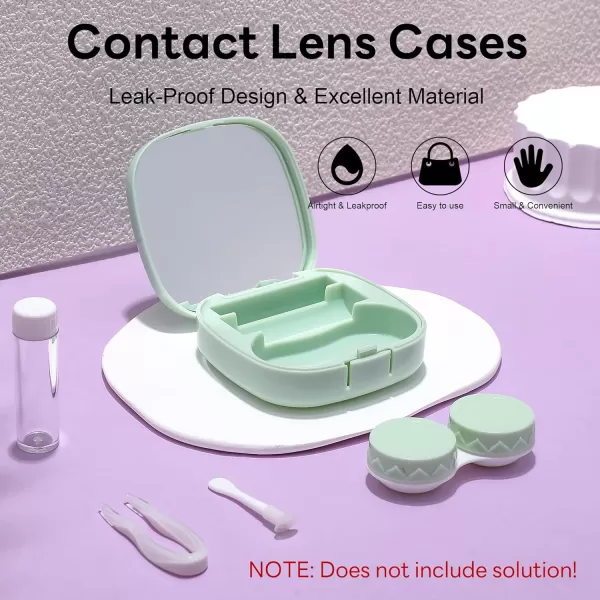 FEISEDY Portable Cute Contact Lens Case Remover Tool With Mirror Tweezers Kit for Women and Girl B0081Green