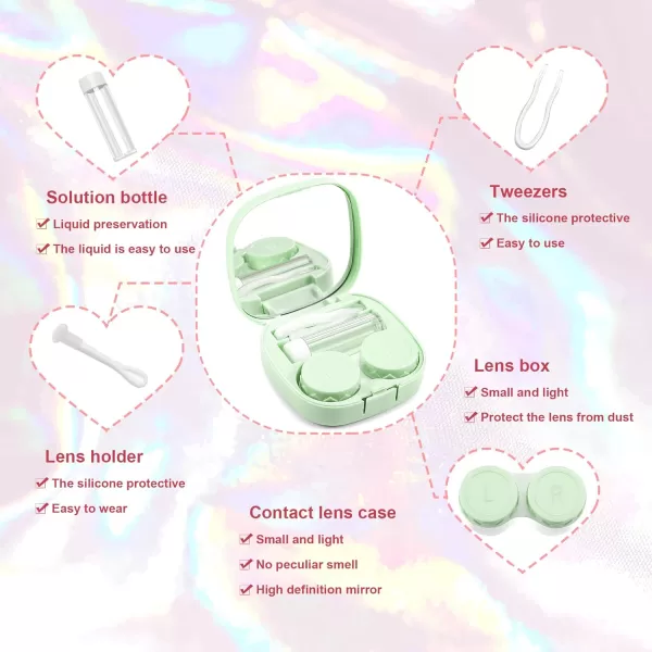 FEISEDY Portable Cute Contact Lens Case Remover Tool With Mirror Tweezers Kit for Women and Girl B0081Green