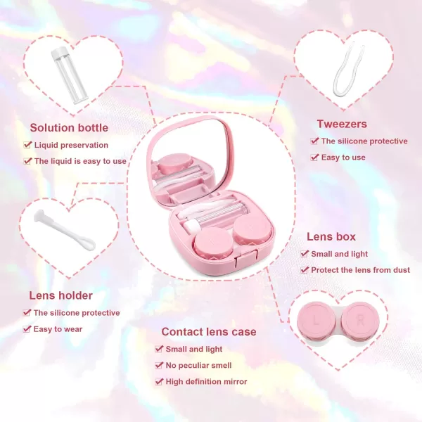 FEISEDY Portable Cute Contact Lens Case Remover Tool With Mirror Tweezers Kit for Women and Girl B0081Pink