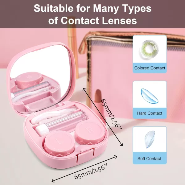 FEISEDY Portable Cute Contact Lens Case Remover Tool With Mirror Tweezers Kit for Women and Girl B0081Pink