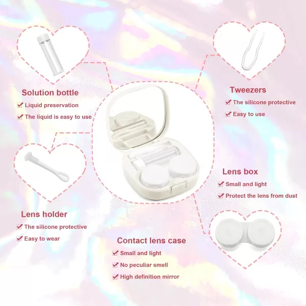 FEISEDY Portable Cute Contact Lens Case Remover Tool With Mirror Tweezers Kit for Women and Girl B0081White