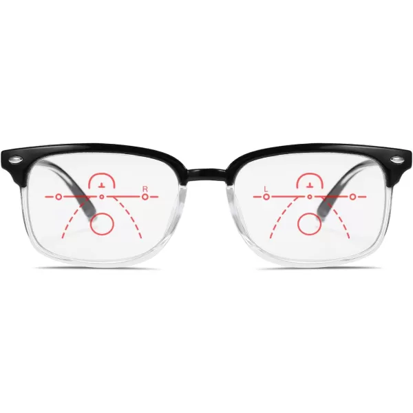 FEISEDY Progressive Multifocal Reading Glasses Blue Light blocking Reader Glasses TR90 Frame Women Men B2497Blackclear