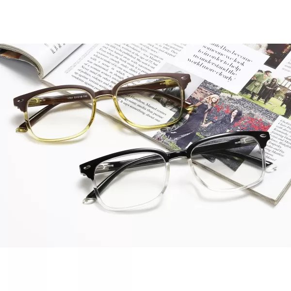FEISEDY Progressive Multifocal Reading Glasses Blue Light blocking Reader Glasses TR90 Frame Women Men B2497Blackclear