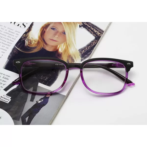 FEISEDY Progressive Multifocal Reading Glasses Blue Light blocking Reader Glasses TR90 Frame Women Men B2497Blackpurple