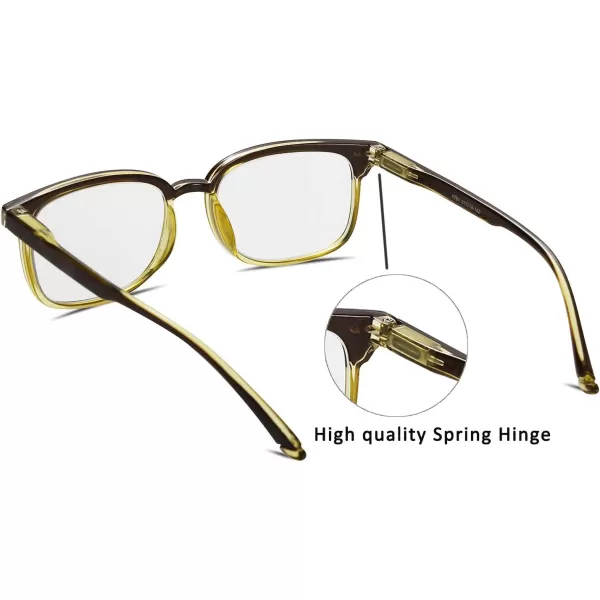 FEISEDY Progressive Multifocal Reading Glasses Blue Light blocking Reader Glasses TR90 Frame Women Men B2497Brownyellow