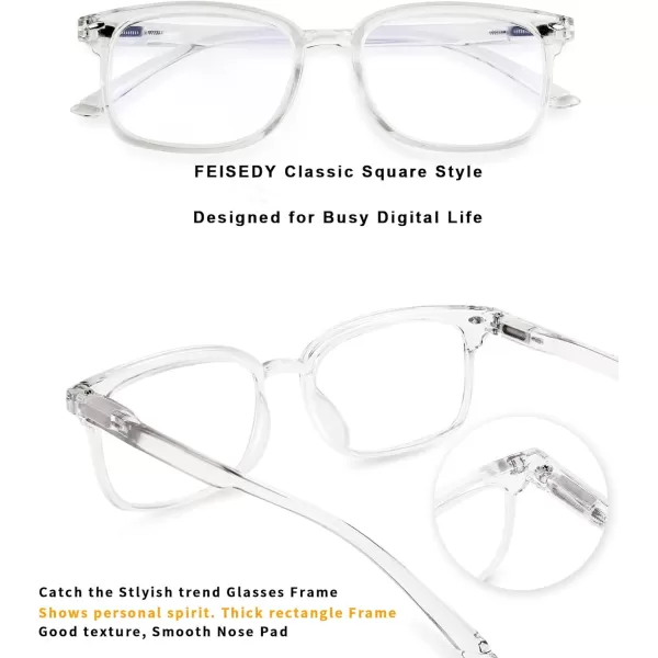 FEISEDY Progressive Multifocal Reading Glasses Blue Light blocking Reader Glasses TR90 Frame Women Men B2497Clear