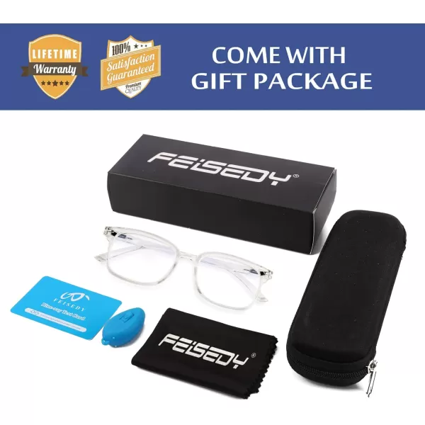 FEISEDY Progressive Multifocal Reading Glasses Blue Light blocking Reader Glasses TR90 Frame Women Men B2497Clear