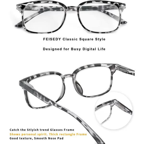 FEISEDY Progressive Multifocal Reading Glasses Blue Light blocking Reader Glasses TR90 Frame Women Men B2497Grey Leopard
