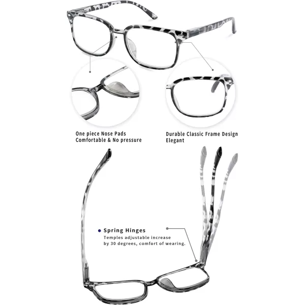 FEISEDY Progressive Multifocal Reading Glasses Blue Light blocking Reader Glasses TR90 Frame Women Men B2497Grey Leopard