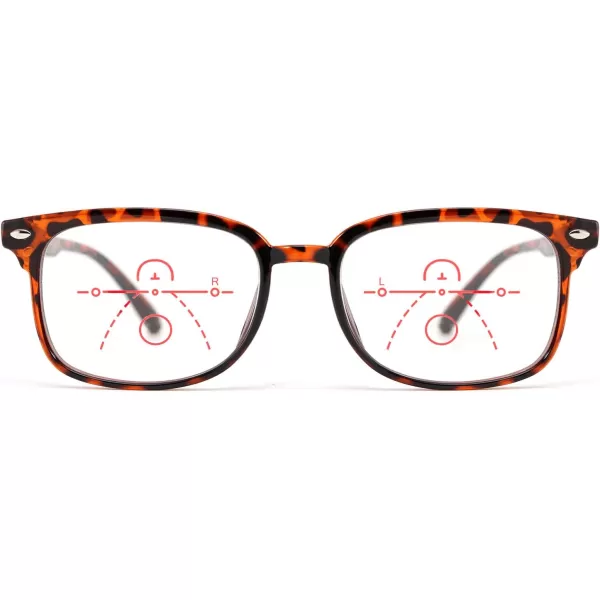FEISEDY Progressive Multifocal Reading Glasses Blue Light blocking Reader Glasses TR90 Frame Women Men B2497Leopard