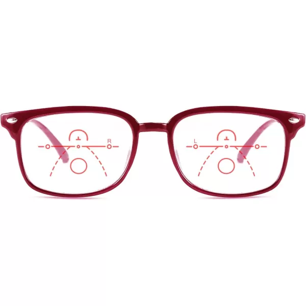 FEISEDY Progressive Multifocal Reading Glasses Blue Light blocking Reader Glasses TR90 Frame Women Men B2497Red  Clear