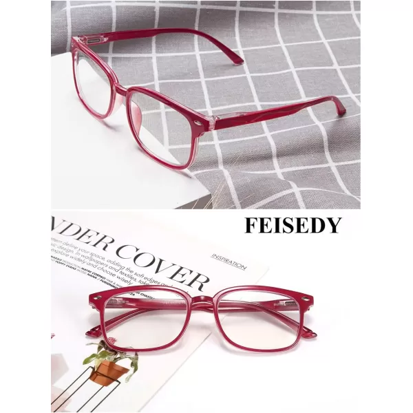 FEISEDY Progressive Multifocal Reading Glasses Blue Light blocking Reader Glasses TR90 Frame Women Men B2497Red  Clear