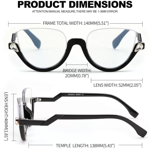 FEISEDY Reading Glasses for Women Fashion Half Frame Cat Eye Glasses Anti Glare Eyeglasses B0067Black