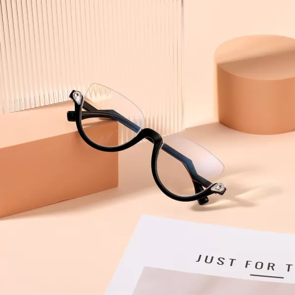 FEISEDY Reading Glasses for Women Fashion Half Frame Cat Eye Glasses Anti Glare Eyeglasses B0067Black