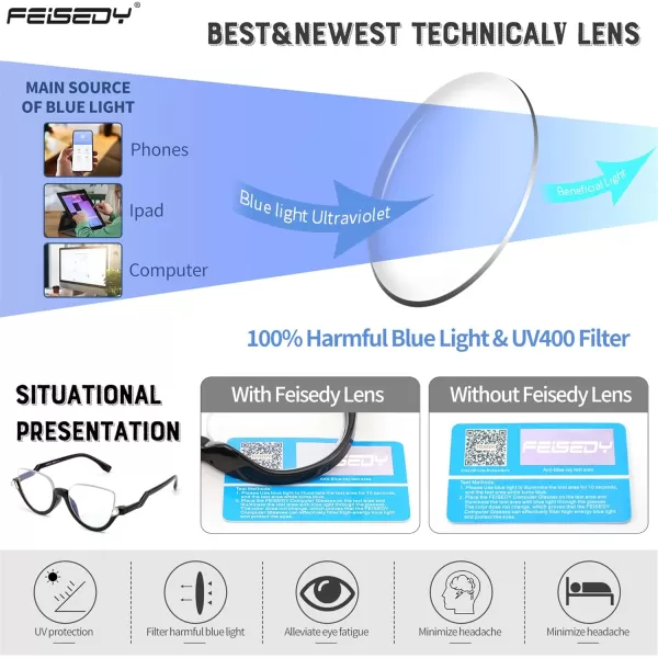 FEISEDY Reading Glasses for Women Fashion Half Frame Cat Eye Glasses Anti Glare Eyeglasses B0067Black