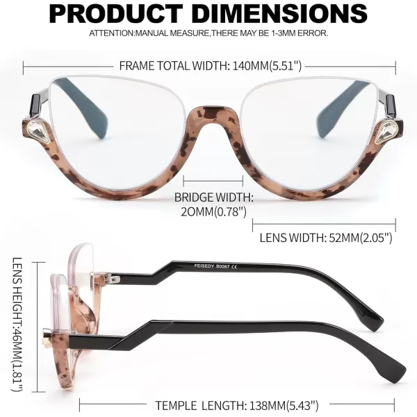 FEISEDY Reading Glasses for Women Fashion Half Frame Cat Eye Glasses Anti Glare Eyeglasses B0067Brown