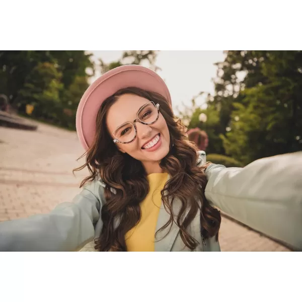 FEISEDY Reading Glasses for Women Fashion Half Frame Cat Eye Glasses Anti Glare Eyeglasses B0067Brown