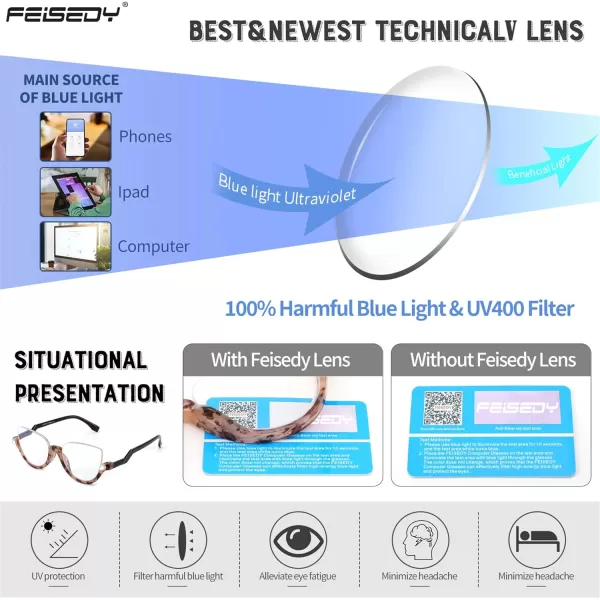 FEISEDY Reading Glasses for Women Fashion Half Frame Cat Eye Glasses Anti Glare Eyeglasses B0067Brown