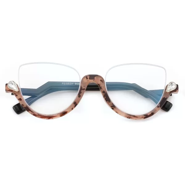 FEISEDY Reading Glasses for Women Fashion Half Frame Cat Eye Glasses Anti Glare Eyeglasses B0067Brown