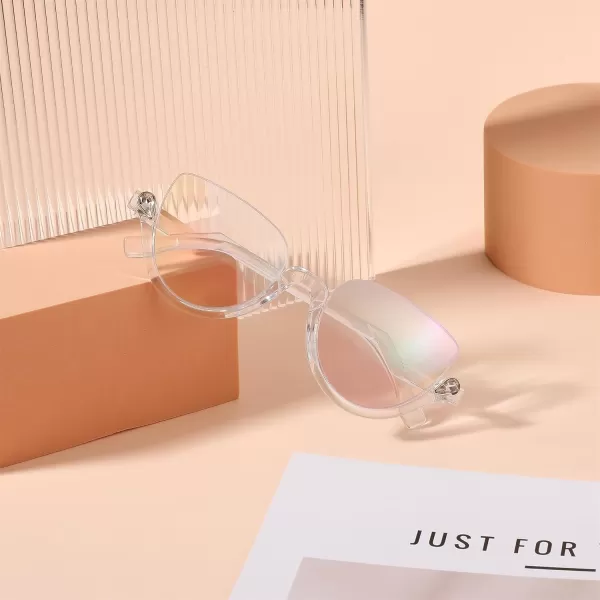 FEISEDY Reading Glasses for Women Fashion Half Frame Cat Eye Glasses Anti Glare Eyeglasses B0067Clear