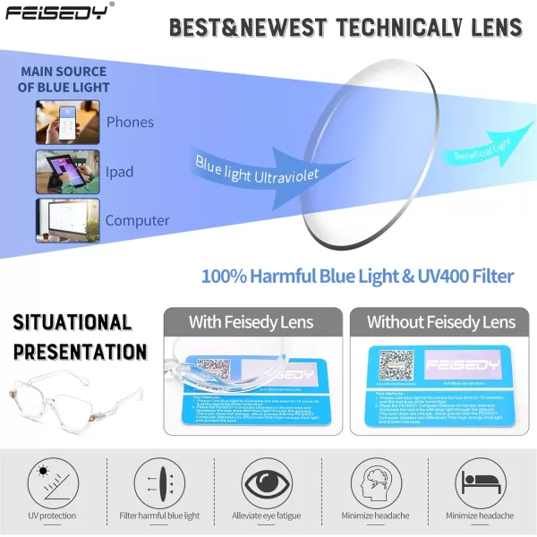 FEISEDY Reading Glasses for Women Fashion Half Frame Cat Eye Glasses Anti Glare Eyeglasses B0067Clear