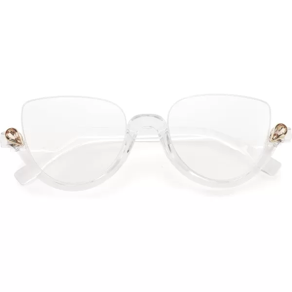 FEISEDY Reading Glasses for Women Fashion Half Frame Cat Eye Glasses Anti Glare Eyeglasses B0067Clear