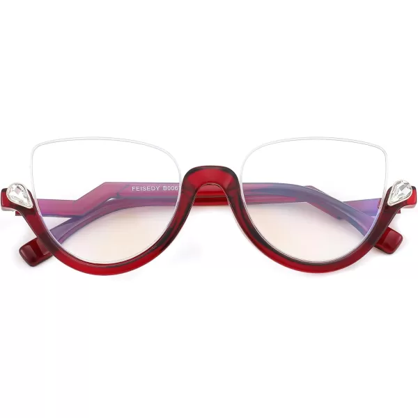 FEISEDY Reading Glasses for Women Fashion Half Frame Cat Eye Glasses Anti Glare Eyeglasses B0067Red