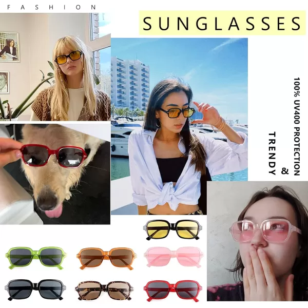 FEISEDY Retro 90s Rectangle Sunglasses Oval Yellow Sunglasses Trendy Irregular Square Sun Glasses for Women Men B2790005 Red Frame  Grey Lens
