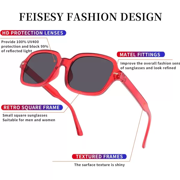 FEISEDY Retro 90s Rectangle Sunglasses Oval Yellow Sunglasses Trendy Irregular Square Sun Glasses for Women Men B2790005 Red Frame  Grey Lens