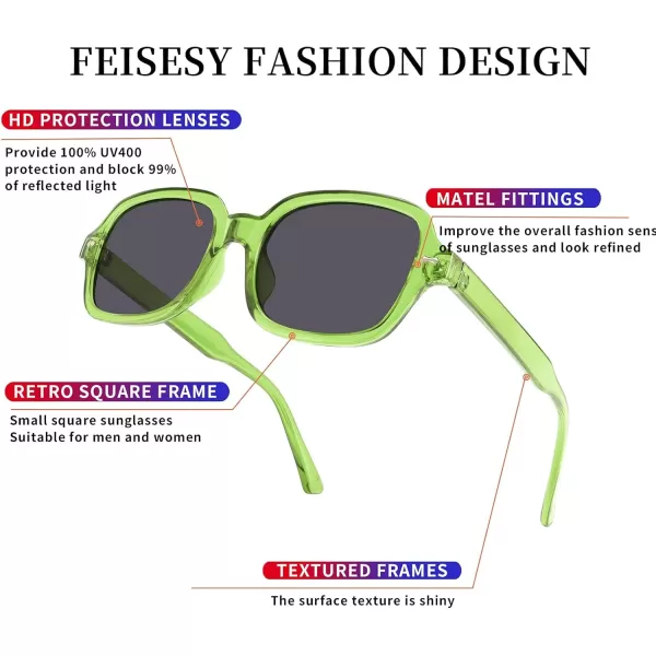 FEISEDY Retro 90s Rectangle Sunglasses Oval Yellow Sunglasses Trendy Irregular Square Sun Glasses for Women Men B2790006 Transparent Green Frame  Grey Lens