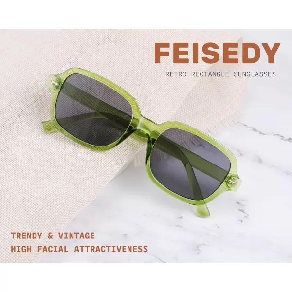 FEISEDY Retro 90s Rectangle Sunglasses Oval Yellow Sunglasses Trendy Irregular Square Sun Glasses for Women Men B2790006 Transparent Green Frame  Grey Lens