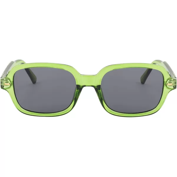 FEISEDY Retro 90s Rectangle Sunglasses Oval Yellow Sunglasses Trendy Irregular Square Sun Glasses for Women Men B2790006 Transparent Green Frame  Grey Lens