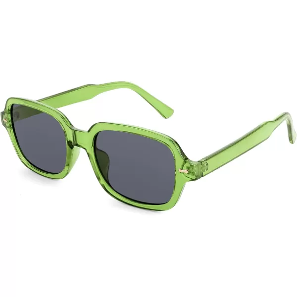FEISEDY Retro 90s Rectangle Sunglasses Oval Yellow Sunglasses Trendy Irregular Square Sun Glasses for Women Men B2790006 Transparent Green Frame  Grey Lens