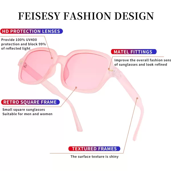 FEISEDY Retro 90s Rectangle Sunglasses Oval Yellow Sunglasses Trendy Irregular Square Sun Glasses for Women Men B2790007 Transparent Pink Frame  Pink Lens