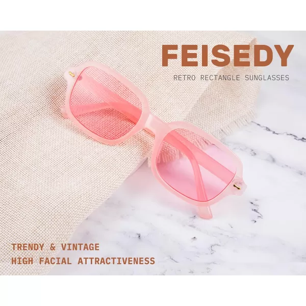 FEISEDY Retro 90s Rectangle Sunglasses Oval Yellow Sunglasses Trendy Irregular Square Sun Glasses for Women Men B2790007 Transparent Pink Frame  Pink Lens