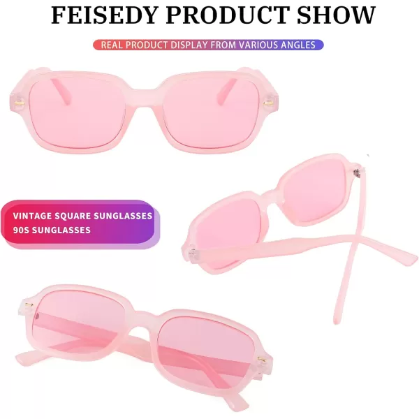 FEISEDY Retro 90s Rectangle Sunglasses Oval Yellow Sunglasses Trendy Irregular Square Sun Glasses for Women Men B2790007 Transparent Pink Frame  Pink Lens
