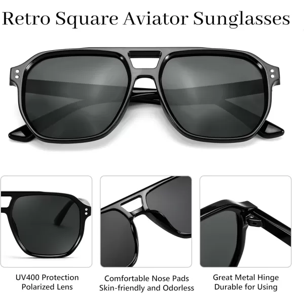 FEISEDY Retro Avaitor Sunglasses Women Men Vintage Square 70s Plastic Frame Pilot Sun Glasses B9144Black Frame Grey Lens