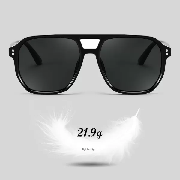 FEISEDY Retro Avaitor Sunglasses Women Men Vintage Square 70s Plastic Frame Pilot Sun Glasses B9144Black Frame Grey Lens