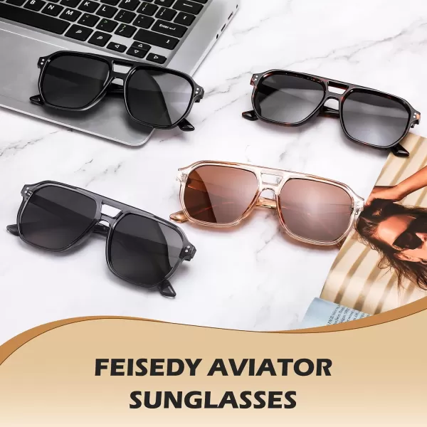 FEISEDY Retro Avaitor Sunglasses Women Men Vintage Square 70s Plastic Frame Pilot Sun Glasses B9144Black Frame Grey Lens