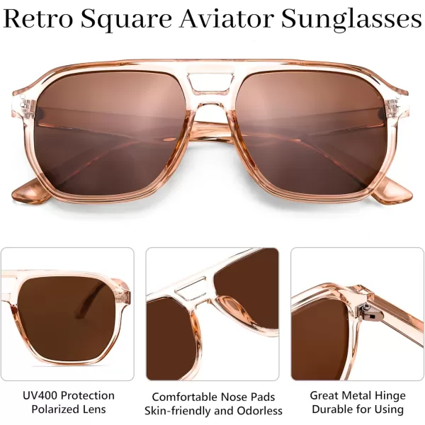 FEISEDY Retro Avaitor Sunglasses Women Men Vintage Square 70s Plastic Frame Pilot Sun Glasses B9144Champagne Frame Tea Lens