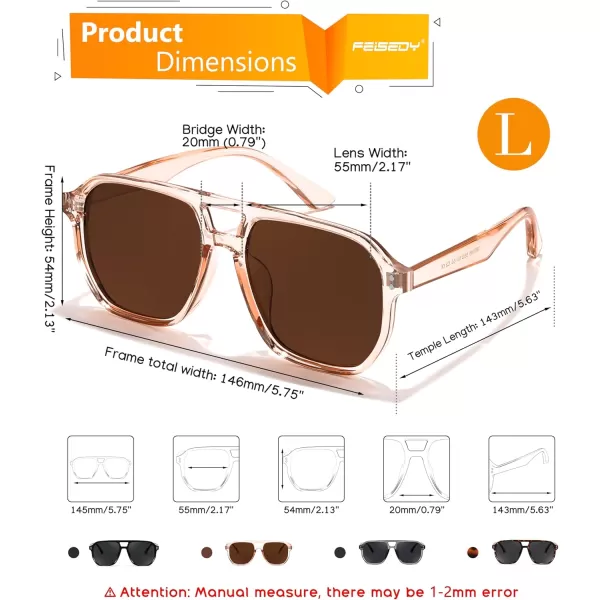 FEISEDY Retro Avaitor Sunglasses Women Men Vintage Square 70s Plastic Frame Pilot Sun Glasses B9144Champagne Frame Tea Lens