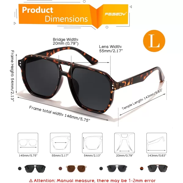 FEISEDY Retro Avaitor Sunglasses Women Men Vintage Square 70s Plastic Frame Pilot Sun Glasses B9144Leopard Frame Grey Lens