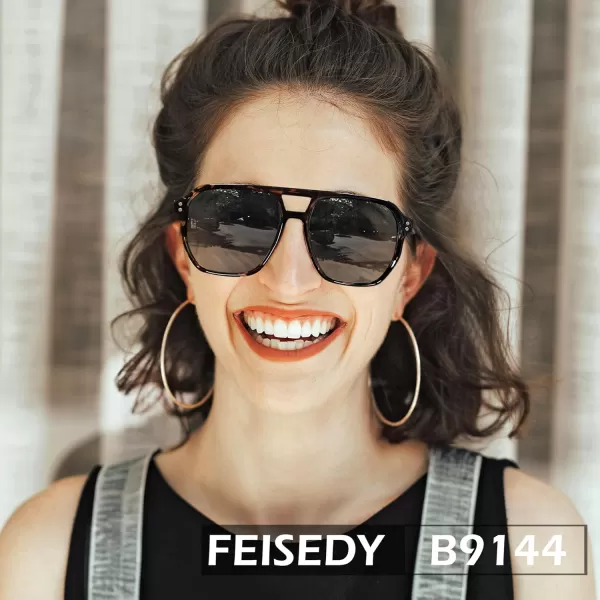 FEISEDY Retro Avaitor Sunglasses Women Men Vintage Square 70s Plastic Frame Pilot Sun Glasses B9144Leopard Frame Grey Lens