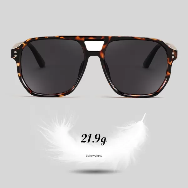 FEISEDY Retro Avaitor Sunglasses Women Men Vintage Square 70s Plastic Frame Pilot Sun Glasses B9144Leopard Frame Grey Lens