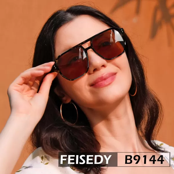 FEISEDY Retro Avaitor Sunglasses Women Men Vintage Square 70s Plastic Frame Pilot Sun Glasses B9144Leopard Frame Tea Lens
