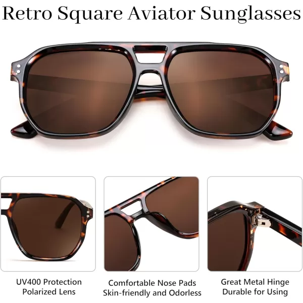 FEISEDY Retro Avaitor Sunglasses Women Men Vintage Square 70s Plastic Frame Pilot Sun Glasses B9144Leopard Frame Tea Lens