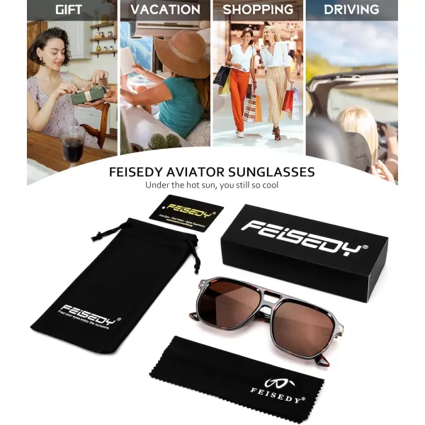 FEISEDY Retro Avaitor Sunglasses Women Men Vintage Square 70s Plastic Frame Pilot Sun Glasses B9144Leopard Frame Tea Lens